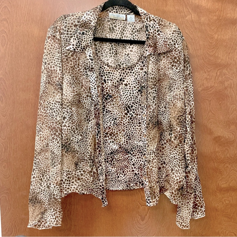 2 piece Leopard silk blouse set